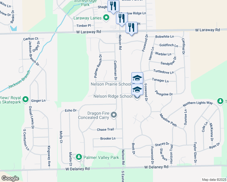 map of restaurants, bars, coffee shops, grocery stores, and more near 2458 Box Canyon in New Lenox