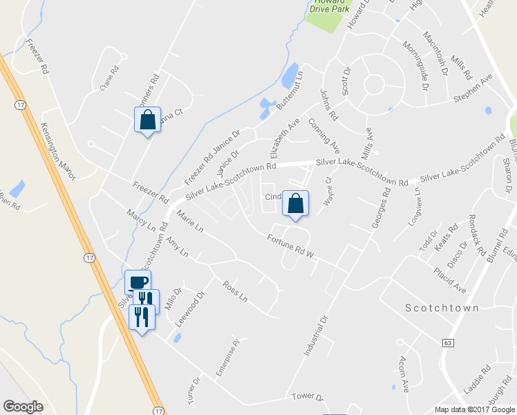 map of restaurants, bars, coffee shops, grocery stores, and more near 54 Patio Road in Middletown