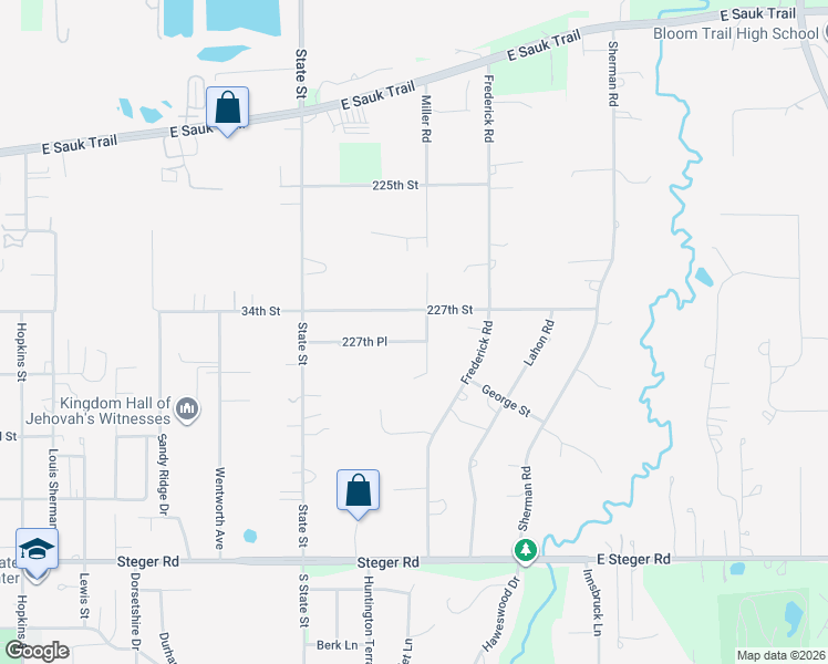 map of restaurants, bars, coffee shops, grocery stores, and more near 22720 Miller Road in Steger