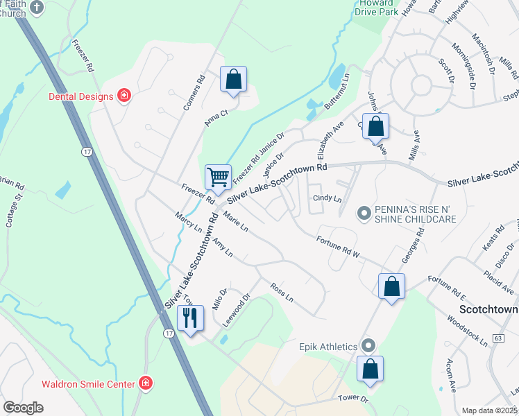 map of restaurants, bars, coffee shops, grocery stores, and more near 644 Silver Lake-Scotchtown Road in Scotchtown