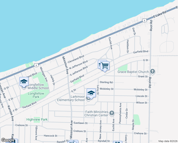 map of restaurants, bars, coffee shops, grocery stores, and more near 417 Nebraska Avenue in Lorain
