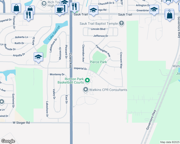 map of restaurants, bars, coffee shops, grocery stores, and more near 4559 Imperial Drive in Richton Park