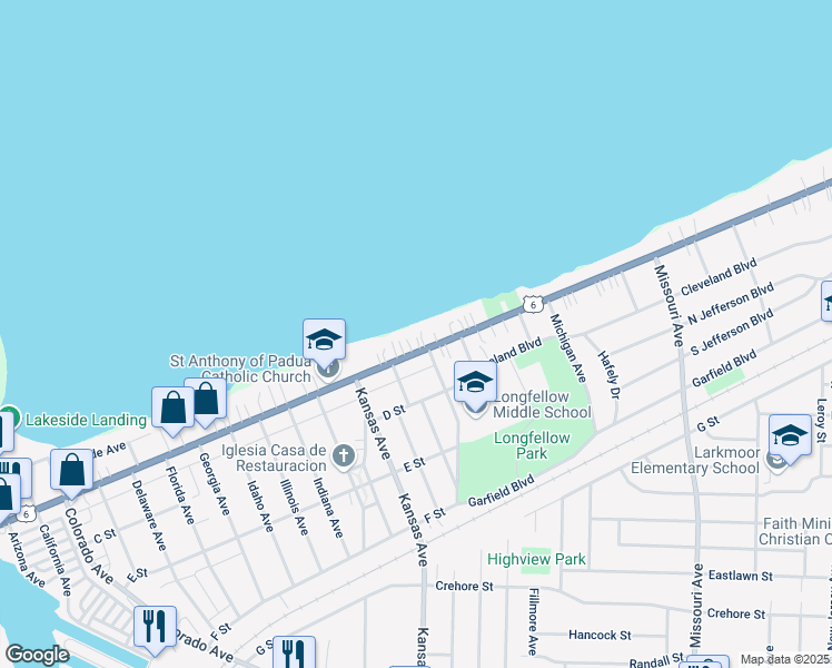 map of restaurants, bars, coffee shops, grocery stores, and more near 1651 East Erie Avenue in Lorain
