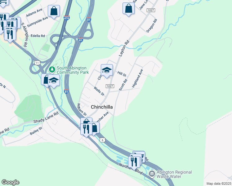 map of restaurants, bars, coffee shops, grocery stores, and more near 333 Scott Rd in Clarks Summit