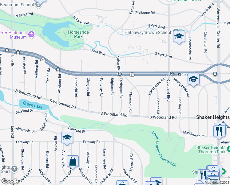 map of restaurants, bars, coffee shops, grocery stores, and more near 2911 Brighton Rd in Shaker Heights