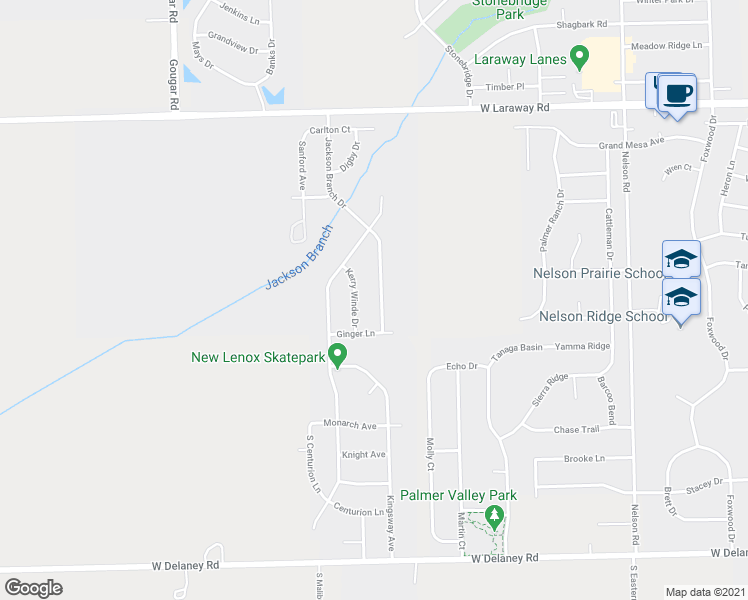 map of restaurants, bars, coffee shops, grocery stores, and more near 2415 Jackson Branch Drive in New Lenox