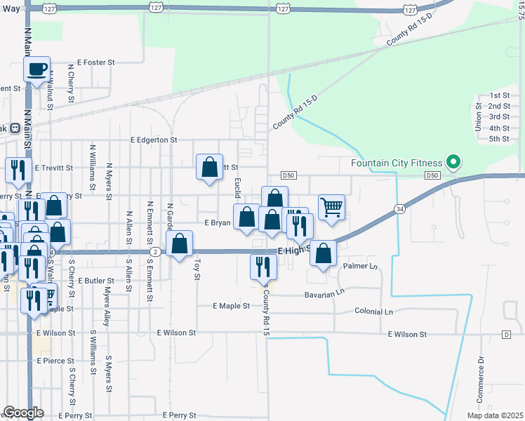 map of restaurants, bars, coffee shops, grocery stores, and more near 209 North Union Street in Bryan