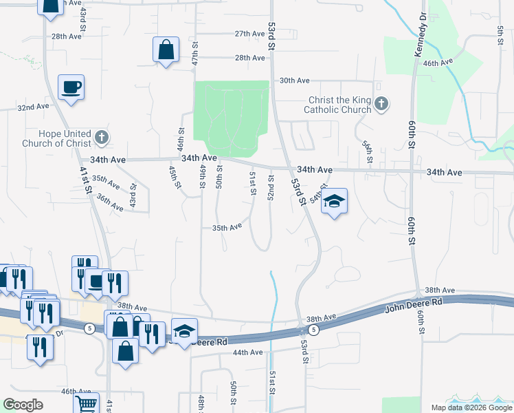map of restaurants, bars, coffee shops, grocery stores, and more near 3438 51st Street in Moline