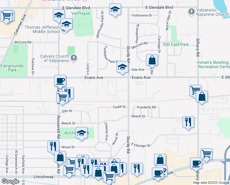 map of restaurants, bars, coffee shops, grocery stores, and more near 1803 Regent Street in Valparaiso