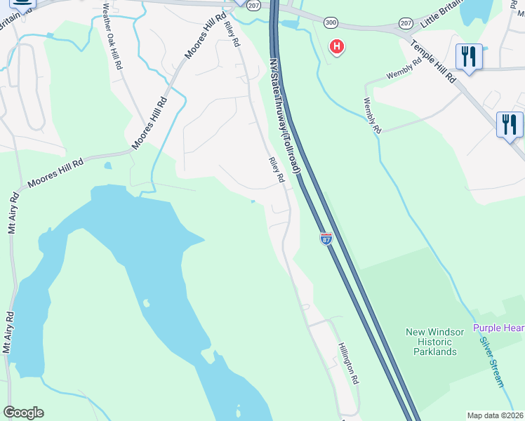 map of restaurants, bars, coffee shops, grocery stores, and more near 455 Riley Road in New Windsor