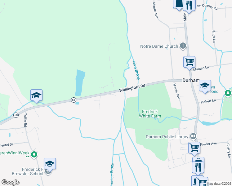 map of restaurants, bars, coffee shops, grocery stores, and more near 148 Wallingford Road in Durham