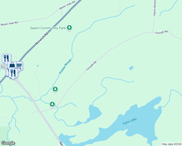 map of restaurants, bars, coffee shops, grocery stores, and more near 127 Forsyth Rd in Salem
