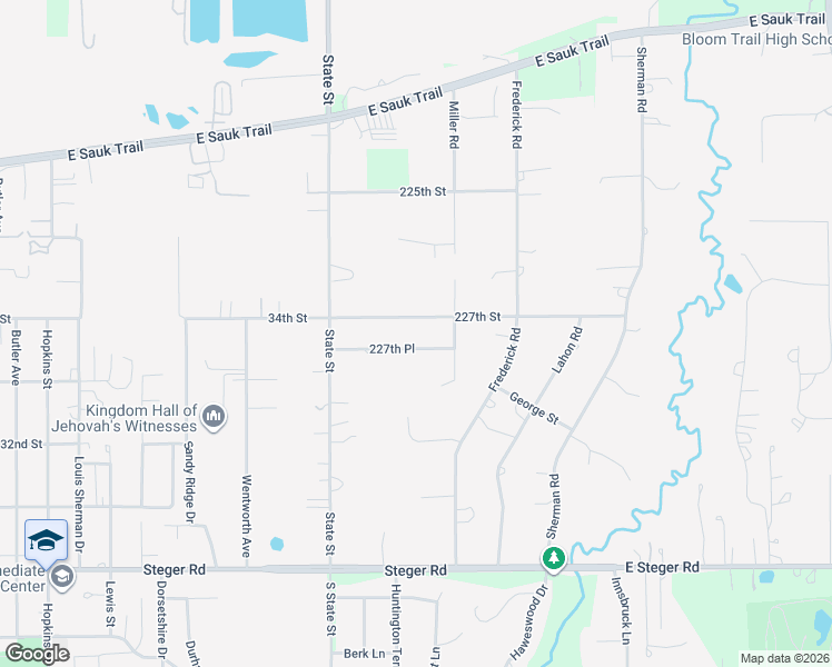 map of restaurants, bars, coffee shops, grocery stores, and more near 22720 Miller Road in Steger