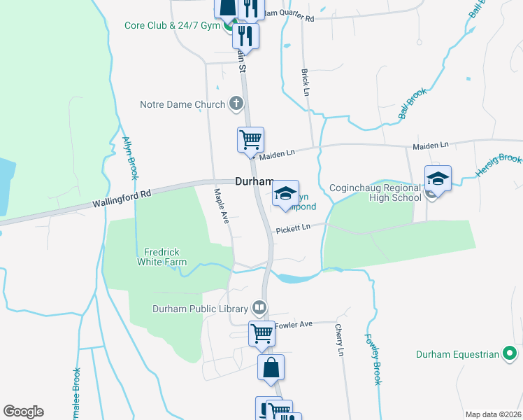 map of restaurants, bars, coffee shops, grocery stores, and more near 196 Main Street in Durham