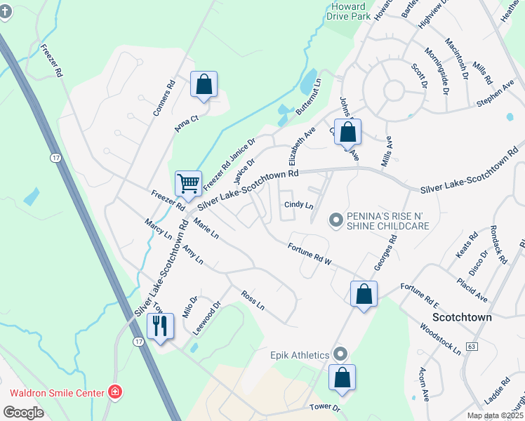 map of restaurants, bars, coffee shops, grocery stores, and more near 5 Fortune Road in Scotchtown