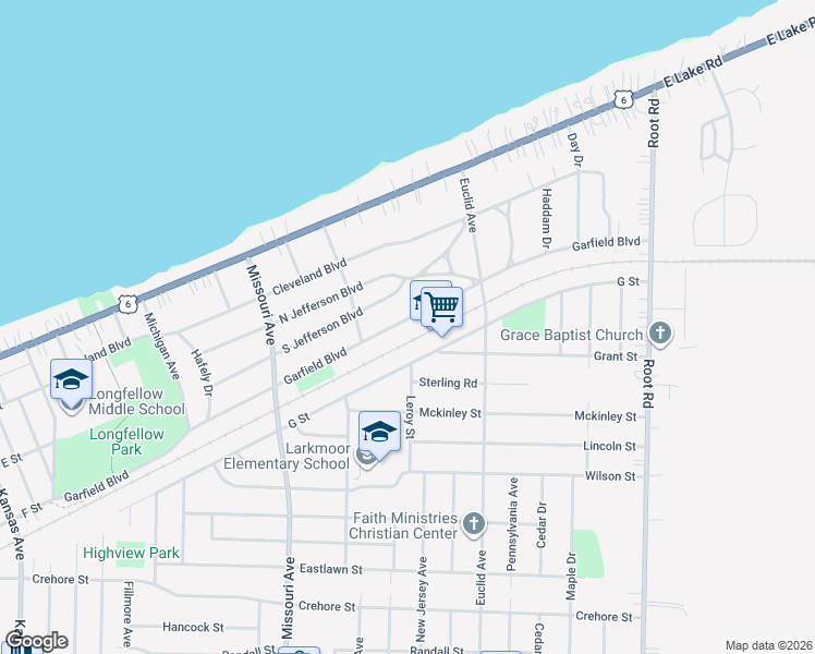 map of restaurants, bars, coffee shops, grocery stores, and more near 2794 Garfield Boulevard in Lorain