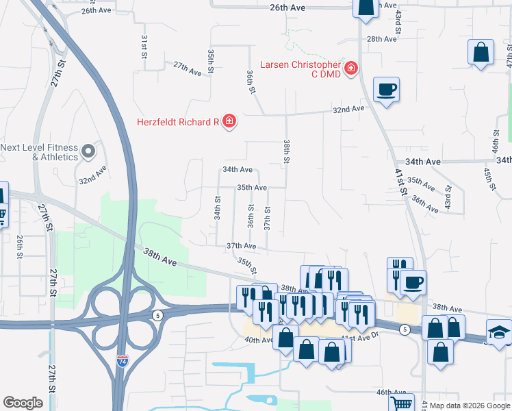map of restaurants, bars, coffee shops, grocery stores, and more near 3523 37th Street in Moline