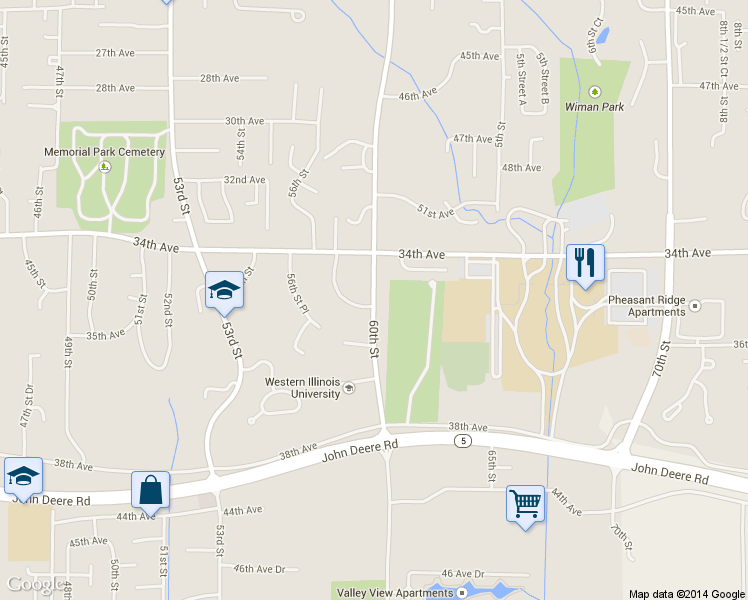 map of restaurants, bars, coffee shops, grocery stores, and more near 3441 60th Street in Moline