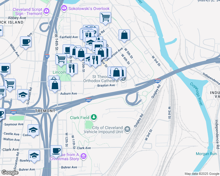 map of restaurants, bars, coffee shops, grocery stores, and more near 781 Brayton Avenue in Cleveland