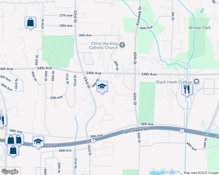 map of restaurants, bars, coffee shops, grocery stores, and more near 3513 56th Street Place in Moline