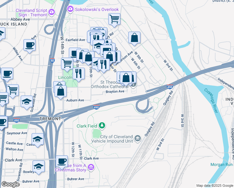 map of restaurants, bars, coffee shops, grocery stores, and more near 781 Brayton Avenue in Cleveland