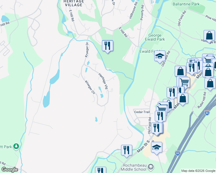 map of restaurants, bars, coffee shops, grocery stores, and more near 312 Heritage Village in Southbury
