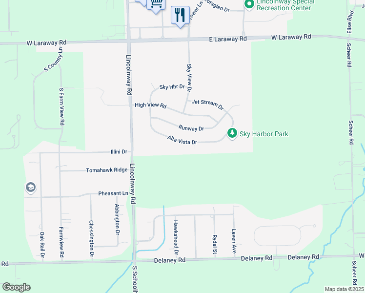 map of restaurants, bars, coffee shops, grocery stores, and more near 2278 Alta Vista Drive in New Lenox