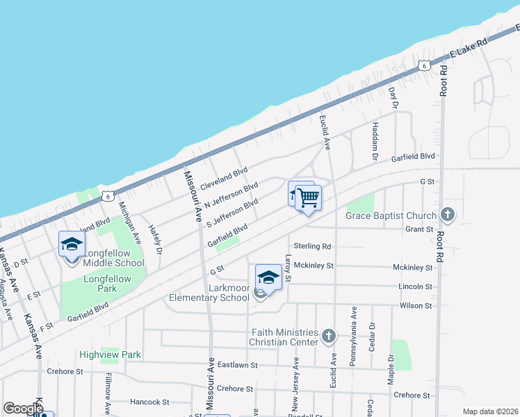 map of restaurants, bars, coffee shops, grocery stores, and more near 417 Nebraska Avenue in Lorain