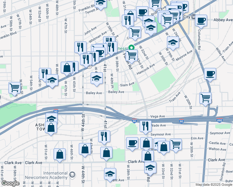 map of restaurants, bars, coffee shops, grocery stores, and more near 2316 West 40th Street in Cleveland