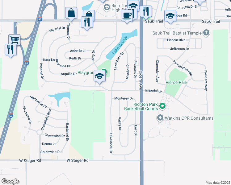 map of restaurants, bars, coffee shops, grocery stores, and more near 4933 Imperial Drive in Richton Park
