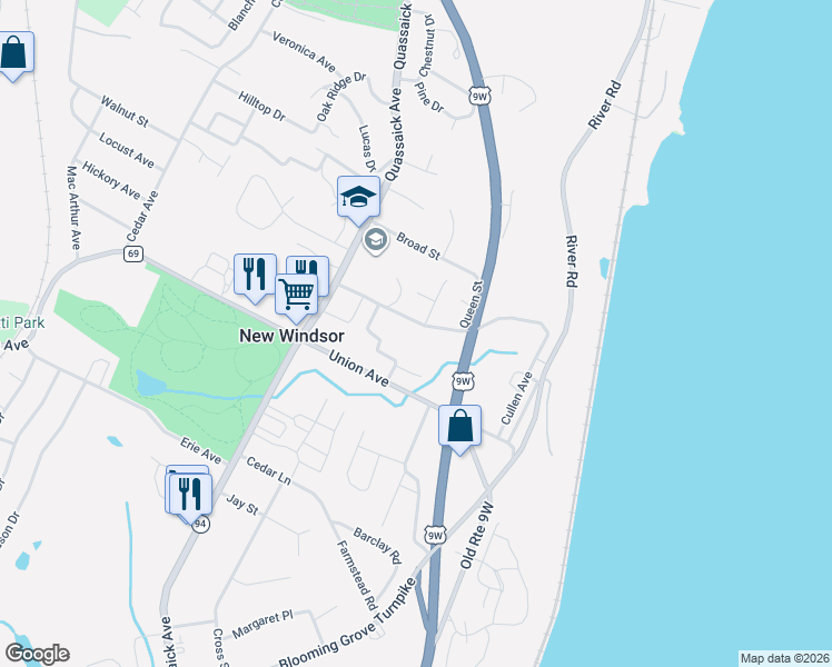 map of restaurants, bars, coffee shops, grocery stores, and more near 69 Silver Spring Road in New Windsor