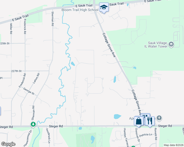 map of restaurants, bars, coffee shops, grocery stores, and more near 322 Royal Oaks Drive in Steger
