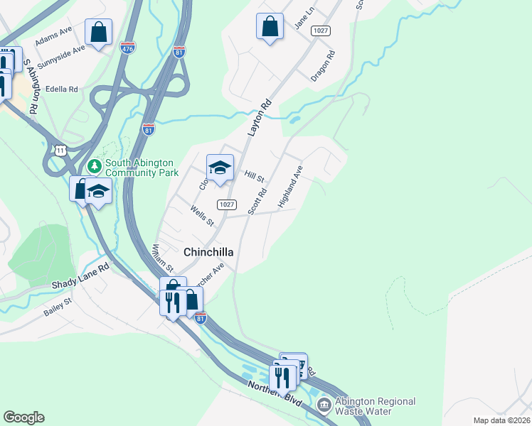 map of restaurants, bars, coffee shops, grocery stores, and more near 242 Snyder Street in Lackawanna County