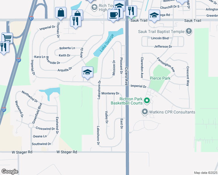 map of restaurants, bars, coffee shops, grocery stores, and more near 4907 Imperial Drive in Richton Park