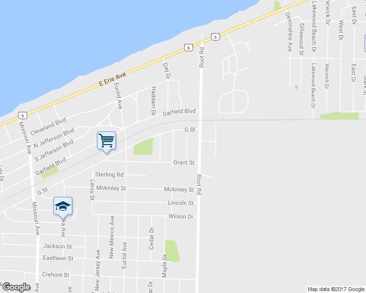 map of restaurants, bars, coffee shops, grocery stores, and more near 636 Vermont Drive in Lorain