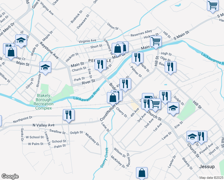 map of restaurants, bars, coffee shops, grocery stores, and more near 236 Morgan Street in Jessup