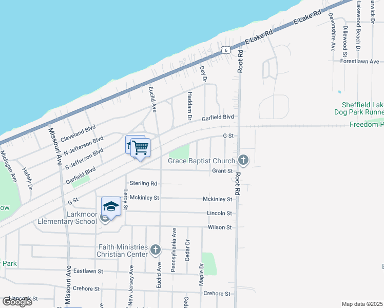 map of restaurants, bars, coffee shops, grocery stores, and more near 632 Blossom Drive in Lorain
