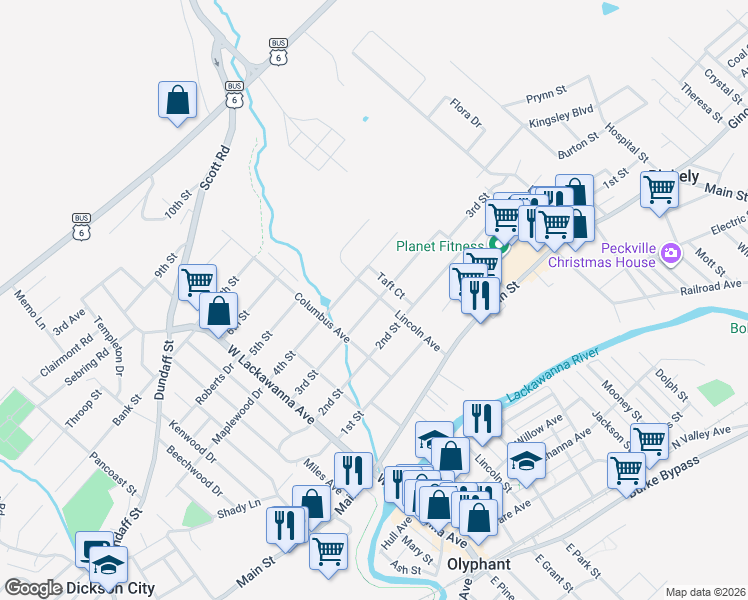 map of restaurants, bars, coffee shops, grocery stores, and more near 330 3rd Street in Blakely