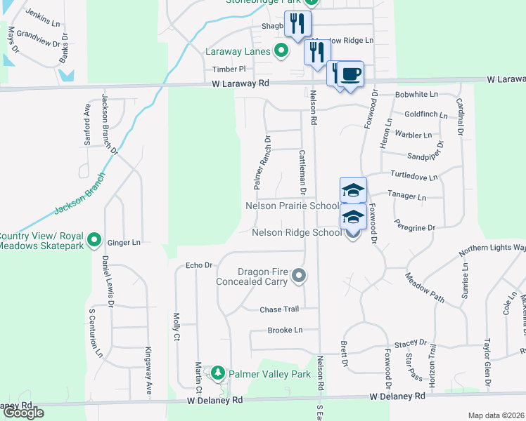 map of restaurants, bars, coffee shops, grocery stores, and more near 2480 Palmer Ranch Drive in New Lenox