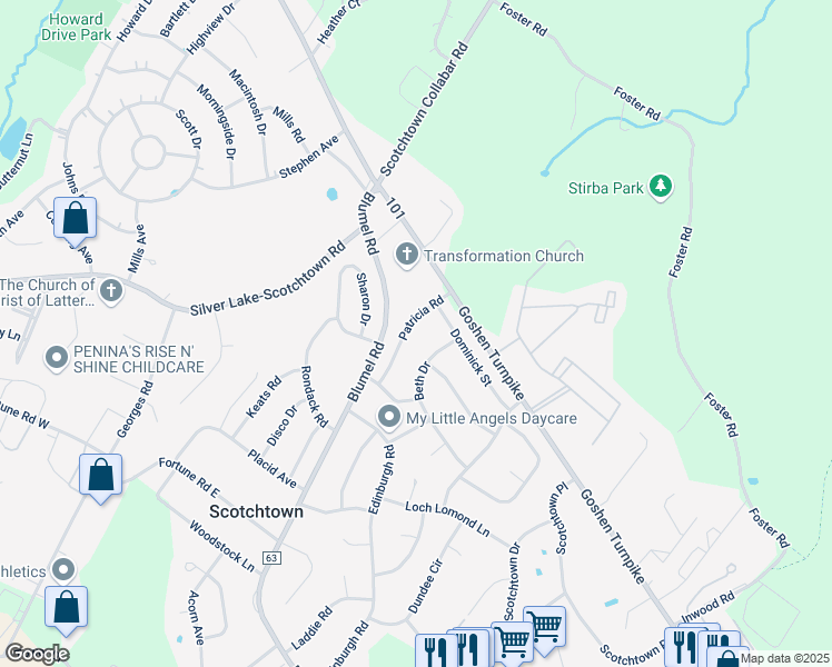 map of restaurants, bars, coffee shops, grocery stores, and more near 29 Beth Drive in Scotchtown