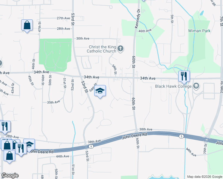 map of restaurants, bars, coffee shops, grocery stores, and more near 3508 56th Street Place in Moline