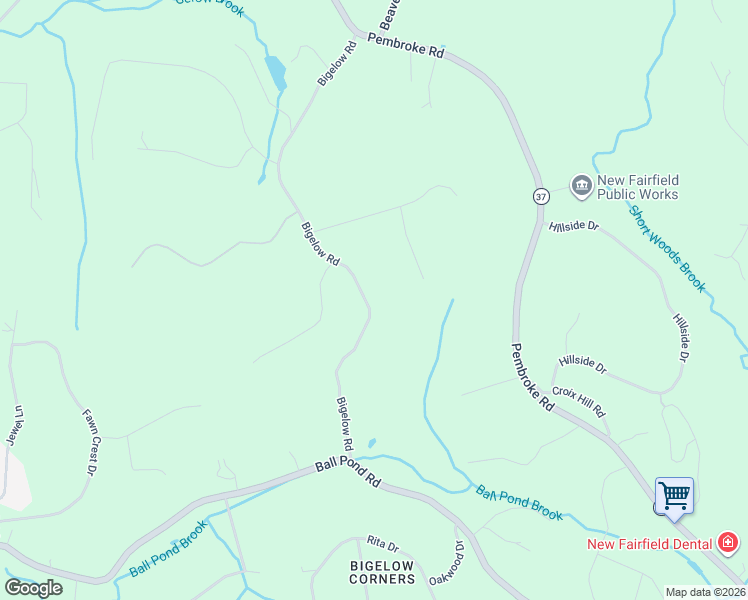 map of restaurants, bars, coffee shops, grocery stores, and more near 15 Bigelow Road in New Fairfield