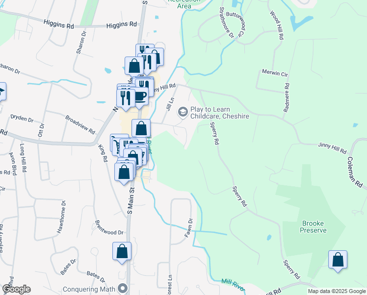 map of restaurants, bars, coffee shops, grocery stores, and more near 55 Brittany Court in Cheshire