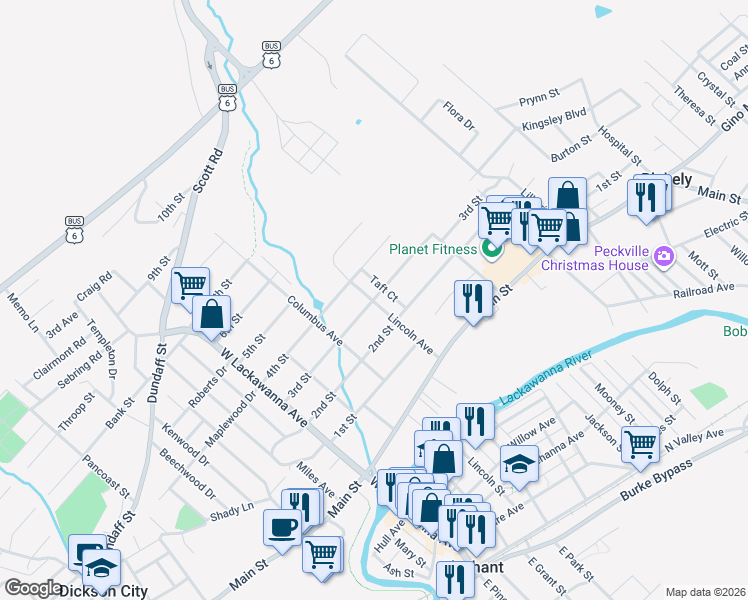 map of restaurants, bars, coffee shops, grocery stores, and more near 330 3rd Street in Blakely