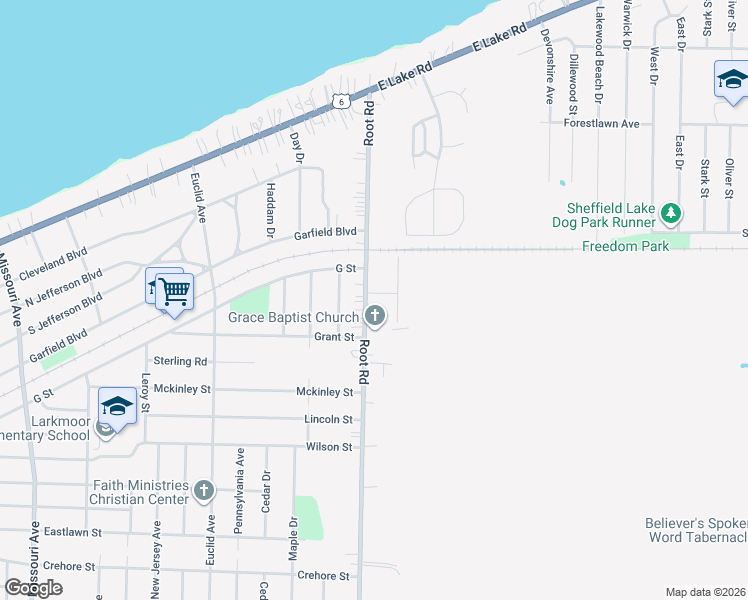 map of restaurants, bars, coffee shops, grocery stores, and more near 3530 Pin Oak Drive in Lorain
