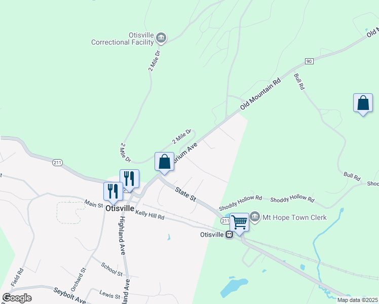 map of restaurants, bars, coffee shops, grocery stores, and more near 9 Emboden Avenue in Otisville