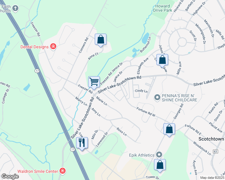 map of restaurants, bars, coffee shops, grocery stores, and more near 644 Silver Lake-Scotchtown Road in Scotchtown