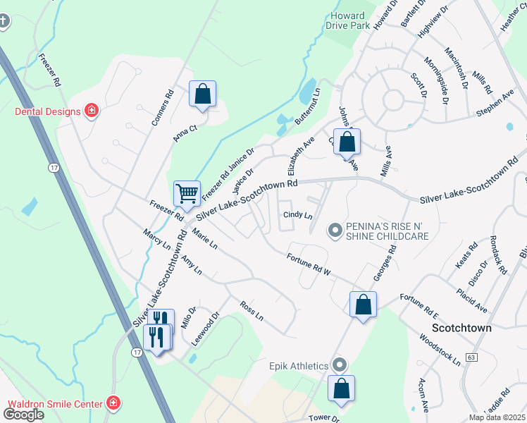 map of restaurants, bars, coffee shops, grocery stores, and more near 54 Patio Road in Middletown