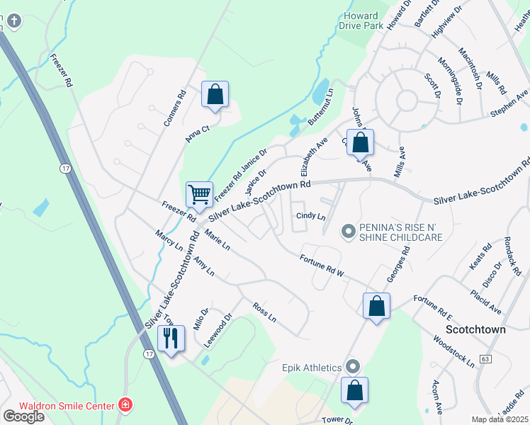 map of restaurants, bars, coffee shops, grocery stores, and more near 5 Fortune Road in Scotchtown