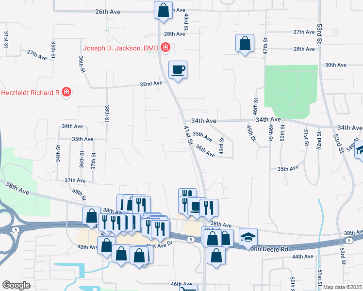 map of restaurants, bars, coffee shops, grocery stores, and more near 4034 36th Avenue Court in Moline